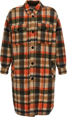 Checked Button-Up Long Coat-AA