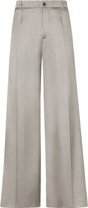 Stretch-Silk Wide-Leg Tailored Trousers