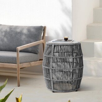 Emory Modern Rope and Stone Indoor Outdoor Garden Stool Side Table