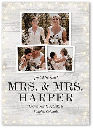 Wedding Announcements: Framed In Lights Mrs Wedding Announcement, Gray, 5X7, Signature Smooth Cardstock, Square