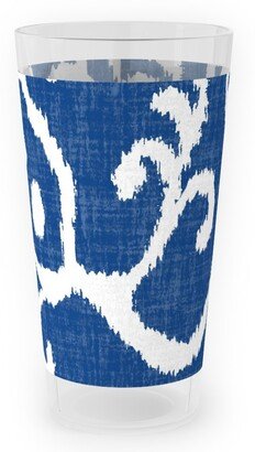 Outdoor Pint Glasses: Lucette Ikat - Navy Outdoor Pint Glass, Blue