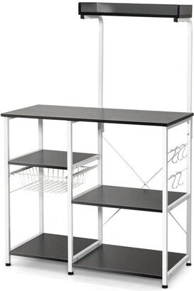 IGEMANINC 4-tier P2 Standard MDF Kitchen Baker's Rack, Spice Rack Organizer with Basket and 5 Hooks, Supporting Can Hold up to 129lbs-AA