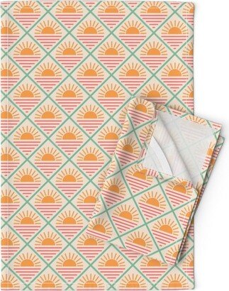 Sunsets Tea Towels | Set Of 2 - Beach Vacation By Erikamauer Orange Pink Summer Sun Geometric Linen Cotton Spoonflower