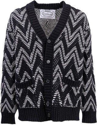 Zig-Zag Embroidered V-Neck Cardigan