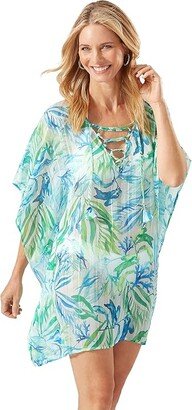 Sea Fronds Lace-Up Tunic (White) Women's Swimwear