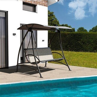 BESTCOSTY 3-Seat Patio Porch Swing w/ Adjustable Canopy and Durable Steel Frame