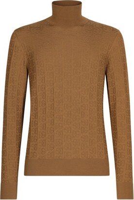 High Neck Silk Jacquard Sweater with Logo
