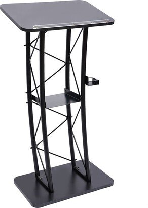 Curved Podium Stand Metal Black Pulpit Lectern for Speeches