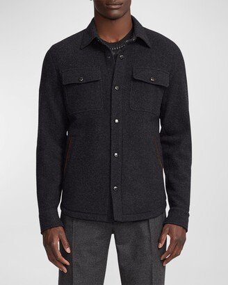 Men's Brushed Shirt Jacket with Suede Trim