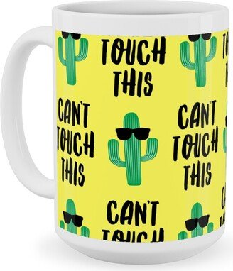 Mugs: Can't Touch This - Cactus With Sunnies - Yellow Ceramic Mug, White, 15Oz, Yellow