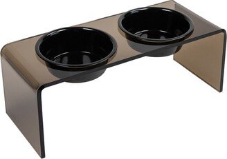 Hiddin Medium Smoke Bronze Double Bowl Pet Feeder With Black Bowls