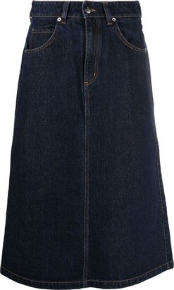 Number-Embroidered Denim Midi Skirt