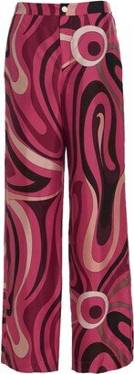 Marmo-Printed High Waist Wide-Leg Trousers