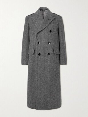 Double-Breasted Herringbone Virgin Wool Coat