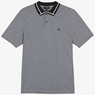 Mens Black Herringbone-stitch Cotton Polo Shirt