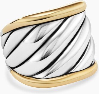 Sculpted Cable Saddle Ring in Sterling Silver with 18K Yellow Gold Women's Size 5.5