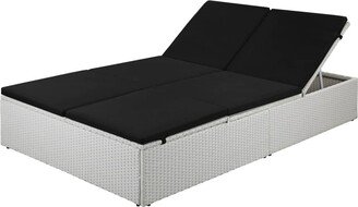 Sun Lounger with Cushion Poly Rattan Black - 76.4 x 47.2 x 12.2