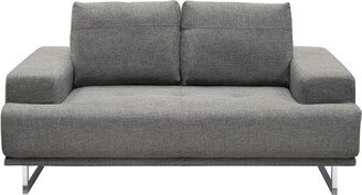 Fabric Upholstered Adjustable Backrest Loveseat with Metal Sled Legs, Gray and Silver