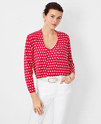 Dotted Silky Cropped Open Cardigan