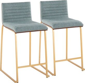 Set of 2 Mason Mara Counter Height Barstools Gold/Walnut/Green