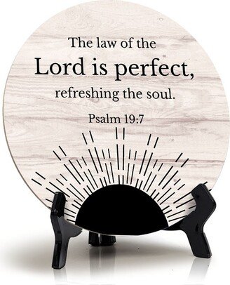 Round The Law Of Lord Is Perfect, Refreshing Soul. Psalm 197 Wood Color Circle Table Sign |