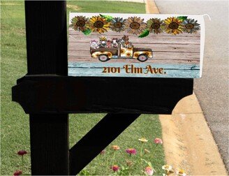 Mailbox Cover With Magnetic Strip - Personalized Farm Animal Leopard Sunflower Truck Decor Custom Address Cover