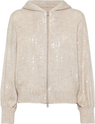 Dazzling Cascade Cardigan In Mohair, Virgin Wool And Cashmere With Hood And Zipper