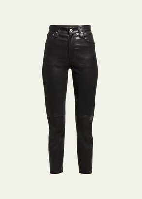 Paneled Straight Leather Pants