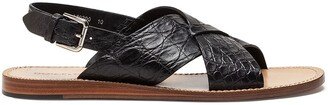 Crocodile Leather Crossover Strap Sandals