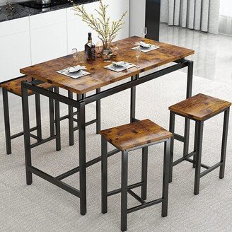 Mieres Dining Table Set for 4, Industrial Kitchen & Dining Room Table Sets with 4 Square Stools, Counter Height Bar Table Set