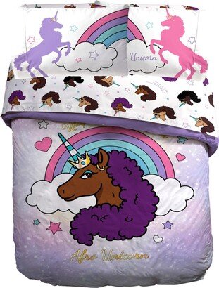 Jay Franco Afro Unicorn Unique, Divine, Magical 7 Piece Bed Set with Sham, Queen