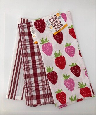 3pk Designer Strawberry Print Towel - MU Kitchen