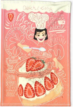 Strawberry Tea Towel - Cheesecake By Studio 22 Coral Pink Cream Recipe Linen Cotton Canvas Spoonflower