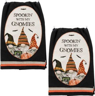 Decorative Towel Spookin With My Gnomies Set/2 - Set Of Two Kitchen Towels 28 Inches - Halloween Kitchen - 113124 - Cotton - Black