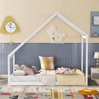 Calnod Adorable House Shaped Twin Size Bed Frame - Solid Wood, Perfect for Kids' Bedroom Furniture-AB