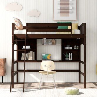 GEROJO Twin Size Loft Bed With Storage Shelves, Desk And Ladder, Espresso