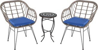 W Unlimited Faux Rattan Basket Chair set with Mosiac accent table - N/A-AB