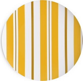 Salad Plates: Gold White And Brown Stripes Salad Plate, Yellow