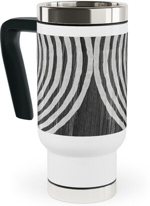 Travel Mugs: Boho Tribal Woodcut Geometric Shapes Travel Mug With Handle, 17Oz, Black