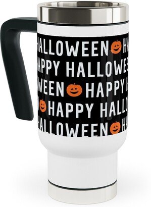 Travel Mugs: Happy Halloween Black Travel Mug With Handle, 17Oz, Black