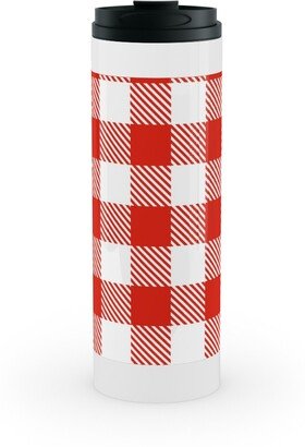 Travel Mugs: Red Gingham Pattern Stainless Mug, White, 16Oz, Red