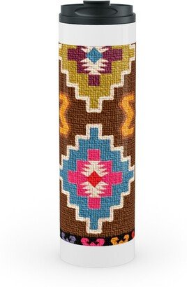 Travel Mugs: Kilim - Brown Stainless Mug, White, 20Oz, Multicolor