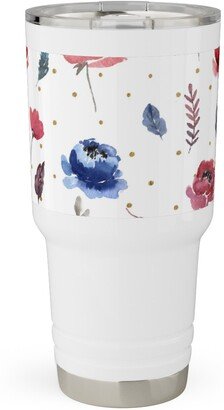 Travel Mugs: American Glory Flowers With Gold Dots - Multi Travel Tumbler, 30Oz, Red