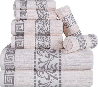 Athens Cotton 8Pc Towel Set With Greek Scroll & Floral Pattern-AG