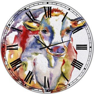 Designart Watercolor Hand painted Cow Large Farmhouse Wall Clock - 36 x 36