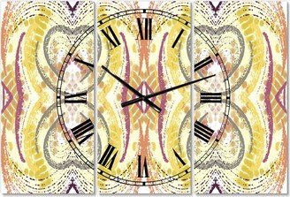 Designart Yellow and Purple Heart Pattern Oversized Mid-Century 3 Panels Wall Clock - 38