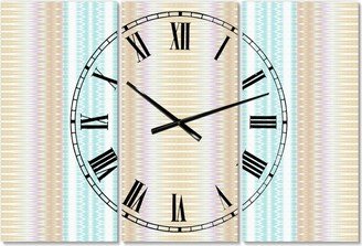 Designart Baby Blue and Brown Oversized Mid-Century 3 Panels Wall Clock - 38 x 38 x 1