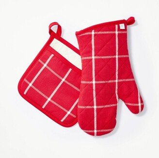 Oven Gloves and Mitts Ripe Red Windowpane - Figmint™