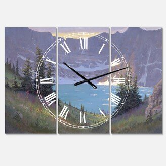 Designart Iceberg Lake Large Traditional 3 Panels Wall Clock - 23 x 23 x 1