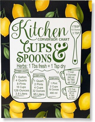 Inch Magnet Kitchen Measurements Conversion Chart Cups & Spoons Lemons Black